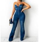 Small Quantity Garment Manufacturer Women'S One Piece Backless Color Block Denim