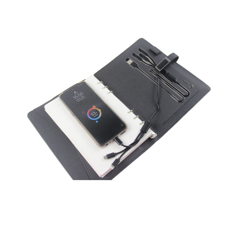 PU Leather Business Wireless Charging Notebook With USB Drive Power Bank