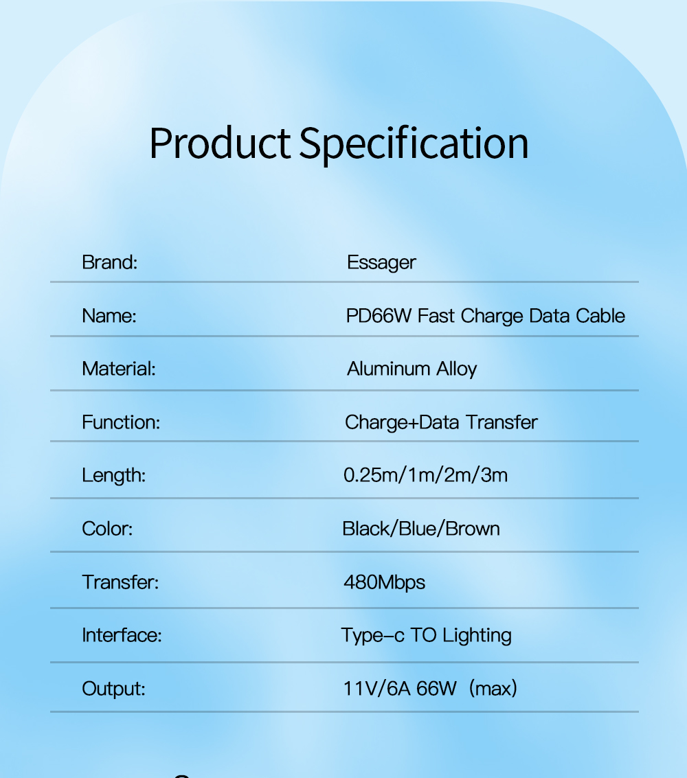 Essager Sunset Super Charge USB A To C Data Cable USB2.0 6A PD 66W