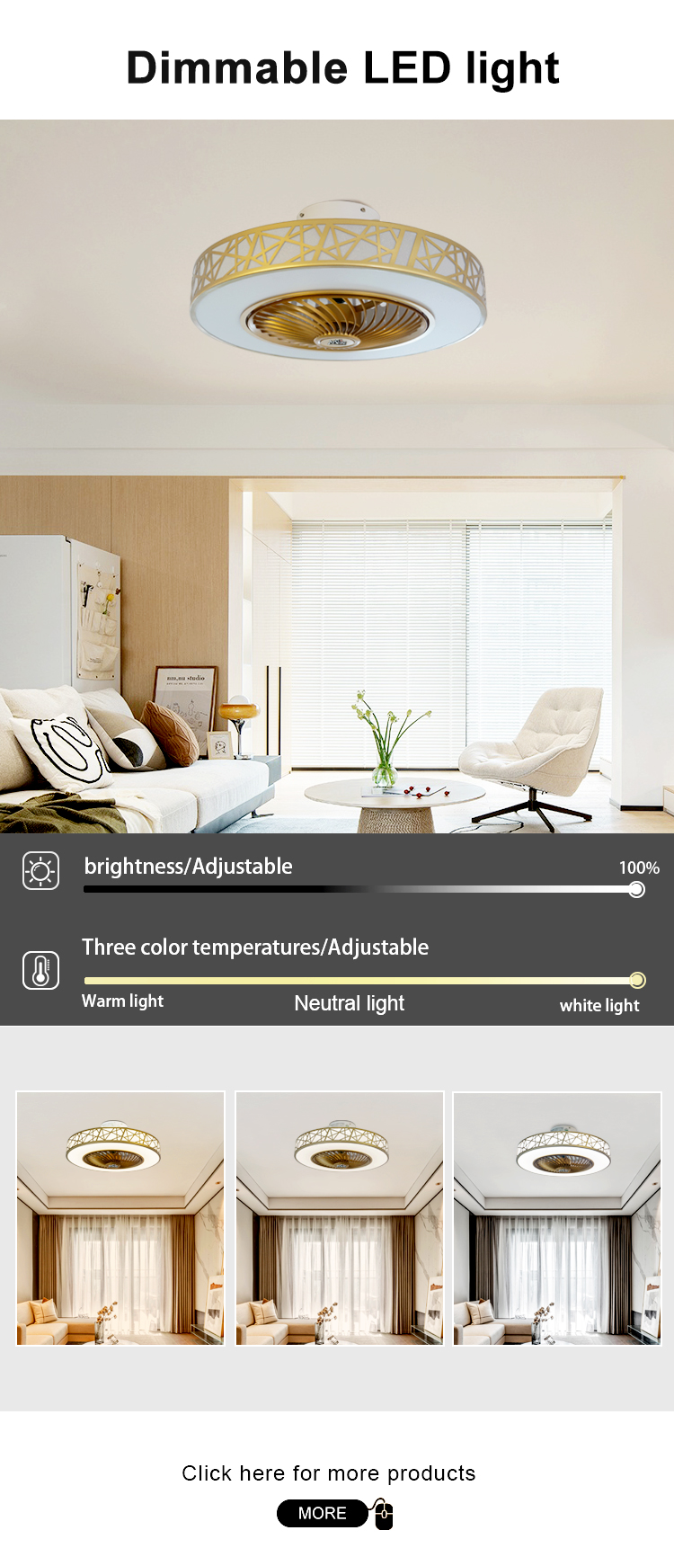 Low Ceiling 1stshine LED Ceiling Fan with Hidden Blades and Product Weight（kg） 4.55