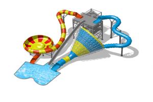 Quality UV Resistant 14m Water Park Slide Commercial Splash Bowl And Tornado Slide Combo wholesale