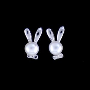 Quality Cute 925 Silver Rabbit Jewelry Natural Pearl Earrings For Children wholesale