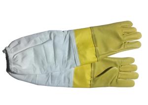 Quality #13 Yellow Goat Skin And Smoothy Leather Wrist Protector And White Cloth Sleeve Bee Glove wholesale
