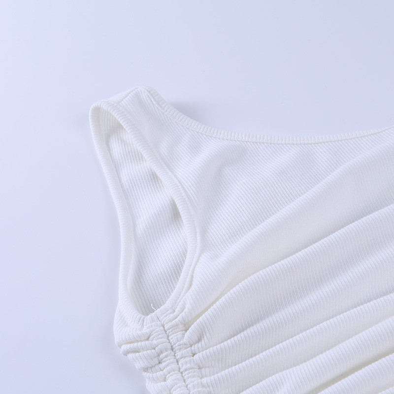 Side Adjust String Rib Knit Women Crop Top , One Side Off Shoulder Crop Top
