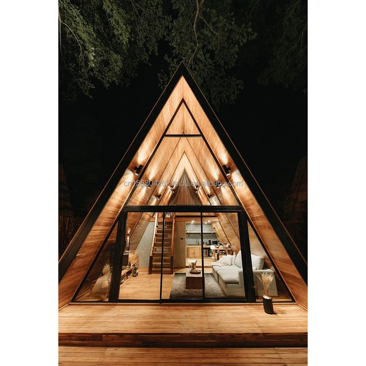 Hotel Resort Prefab Container House with One Bed Bathroom Kitchen and Sandwich Panel Door in Modern Triangular Shape