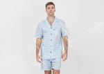 Anti Shrink Mens Button Down Pajamas , Mens Loungewear Shorts Sets Blue Color