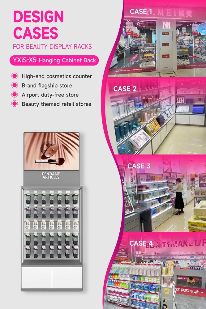 YXiS-X5 Matte White Hooks Skincare Display Cabinet with Adjustable Hanging Rods