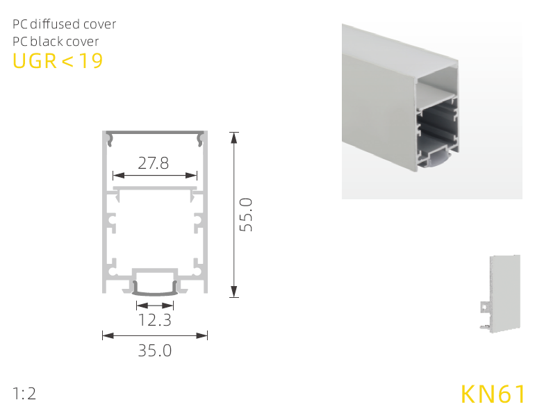 Led Aluminum Profile 102*50mm Up And Down Lighting LED Profile