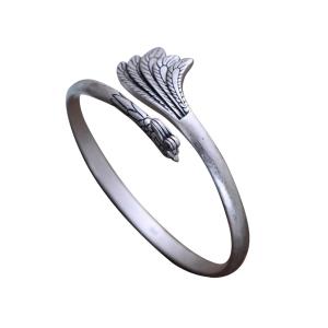Quality Handcraft Engraved Peafowl Design Sterling Silver Cuff Bracelet for Women (000020) wholesale