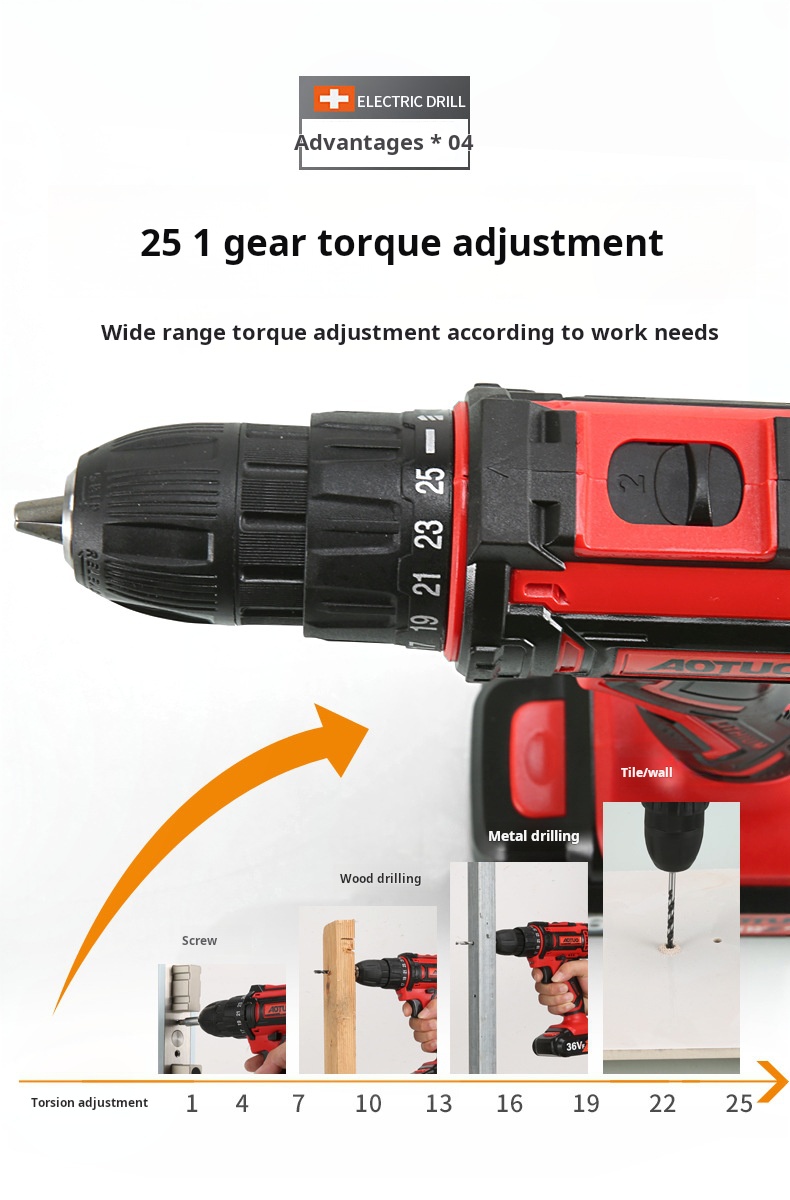 35Nm Torque Self Locking Chuck Lithium Battery Electric Drill Tool With LED Lighting