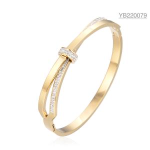 Quality Gold Stainless Steel Designer Jewelry Luxury Layered Diamond Bow Bangle wholesale