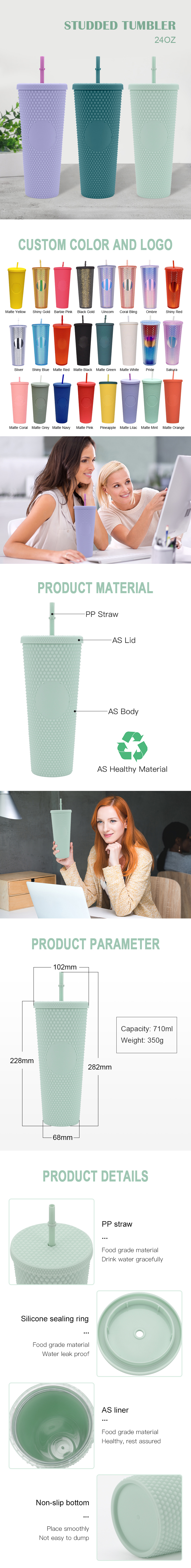 24 Oz Vacuum Tumbler Mug durable coffee Summer Matte Plastic Water Cup With Lid Straw Party