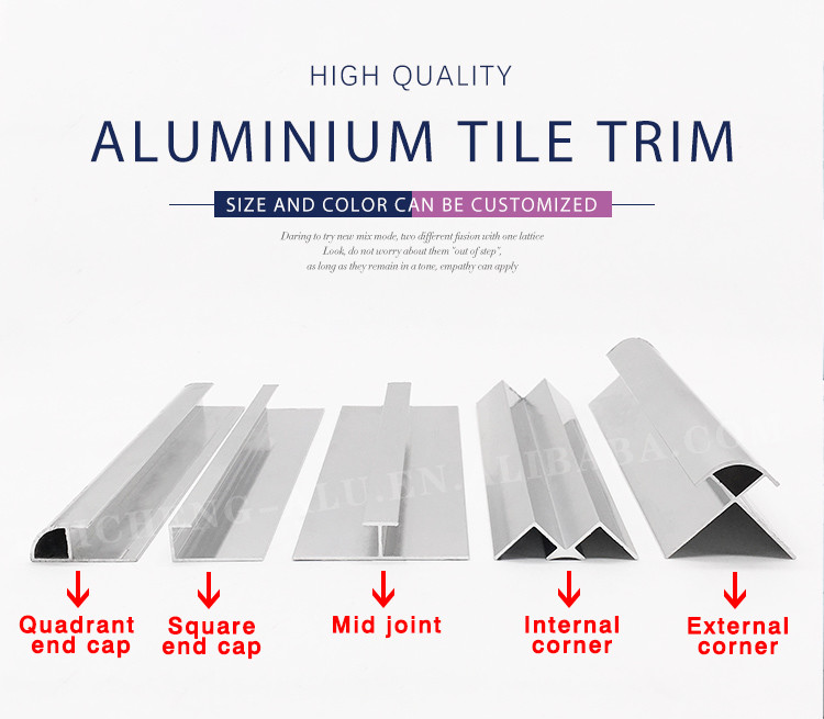 Antifingerprint Aluminium Panel Trim , 3m Aluminium Square Edge Tile Trim