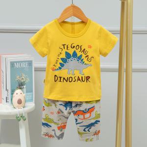Quality Blue Dinosaur Korean Childrens Plain Pyjamas Shorts breathable feeling for summer wholesale