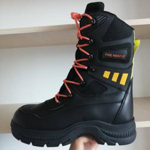 Quality Black Cowhide Leather Work Firefighter Safety Boots Rubber Sole Steel Toe wholesale