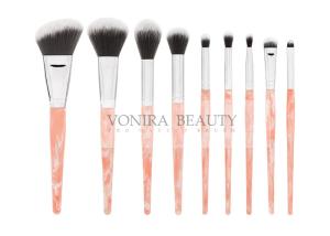 Quality 9 Piece Taklon Vegan Hair Brush Set With Rose Quartz Handle , Synthetic Blush Brush wholesale