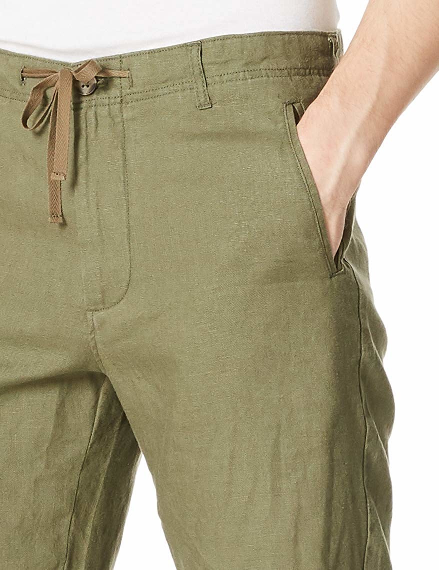 Standard Fit Army Green Mens Linen Shorts Drawstring Casual Style OEM