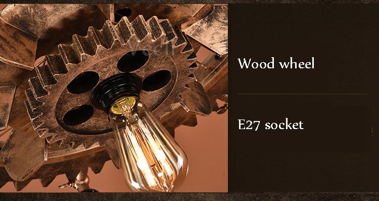 Creative Retro Loft Chandelier Wood Pendant Lamp Restaurant Living Room Dining Room Wheel Chandelier(WH-VP-228）