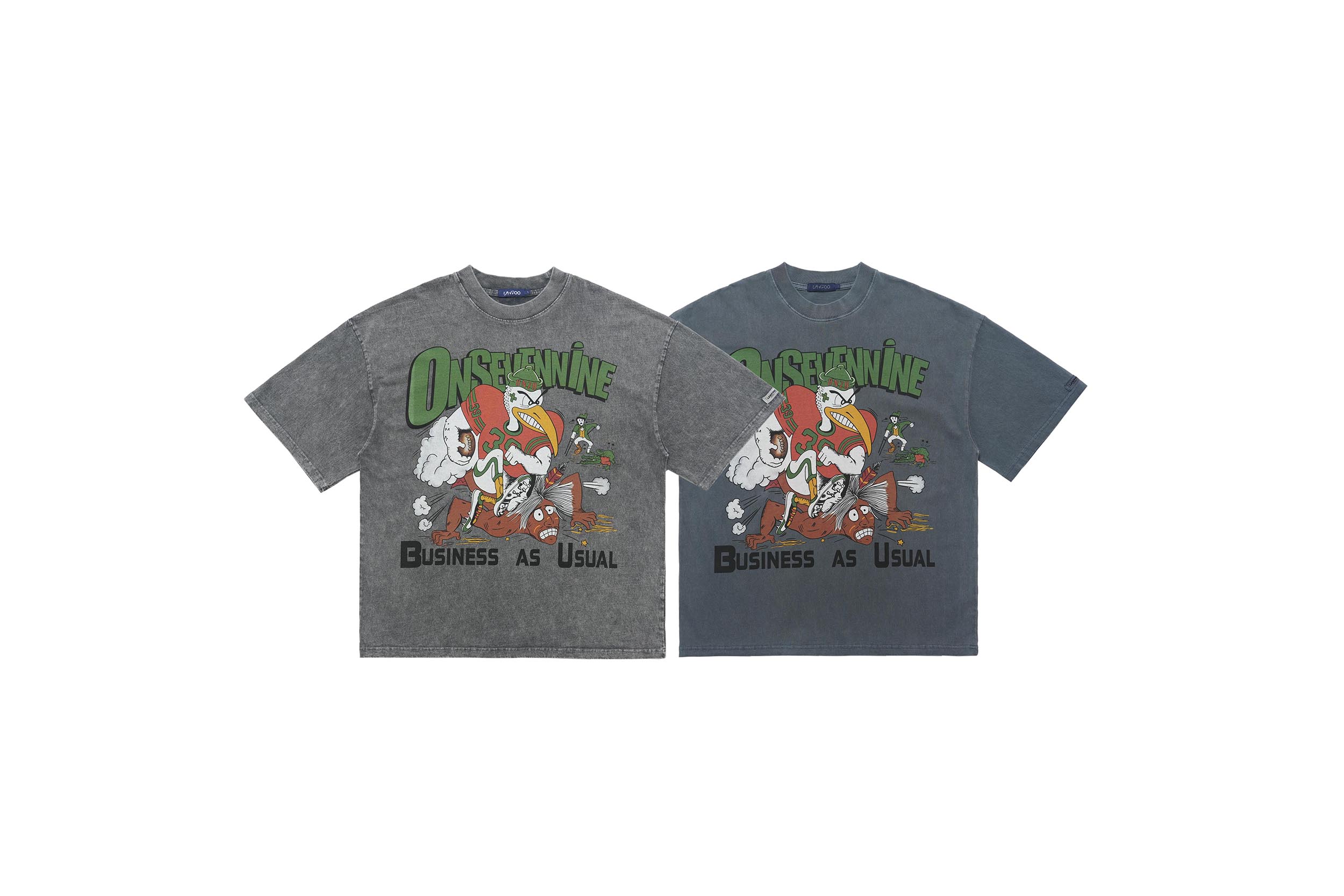Letter Pattern 100% Cotton Oversized Acid Washed Print Shirts Heavyweight T-Shirt