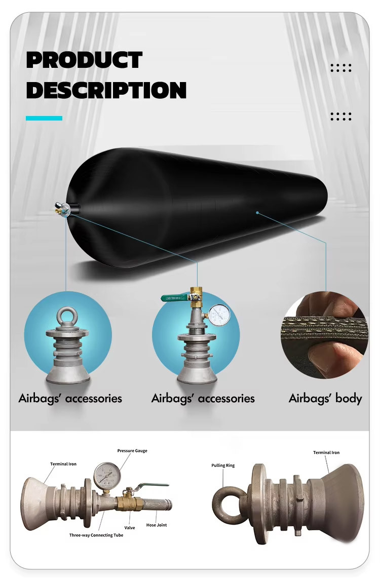 Black 2.0m Airbag Roller Inflatable Rubber Balloon Ship Launching Balloon