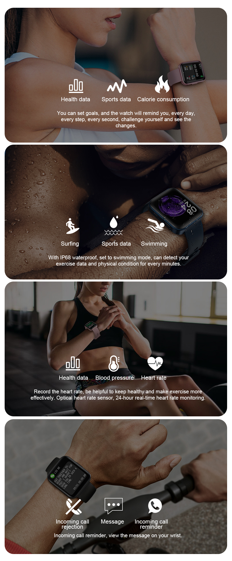 IP68 1.69inch HD Screen Smart Watch sleep heart rate monitor