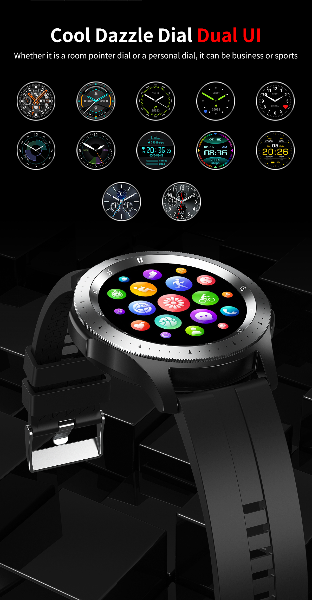 Amazon HOT Round Touch Screen Sport Pedometer Heart Rate Monitor ODM OEM Waterproof Smartwatch