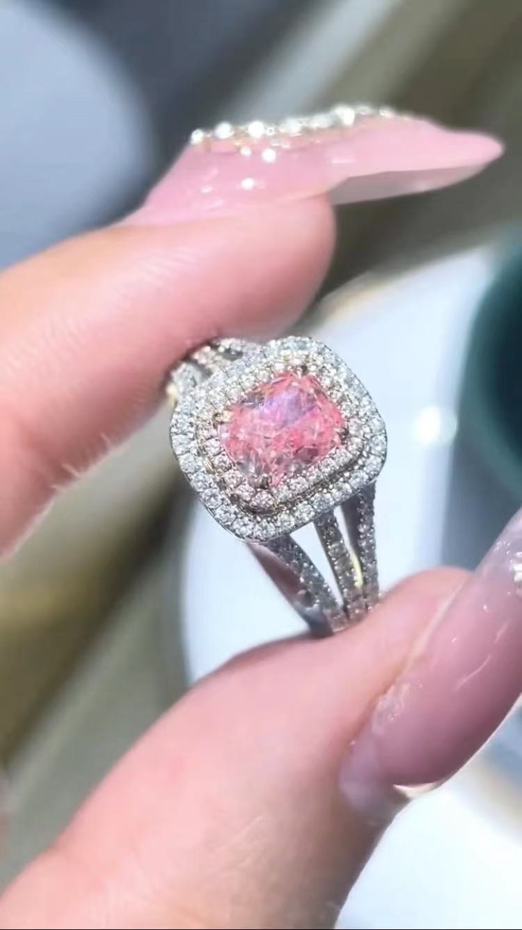 2CT Lab Grown Diamond Jewelry Rings Radiant Cut Pink Wedding Ring VVS1