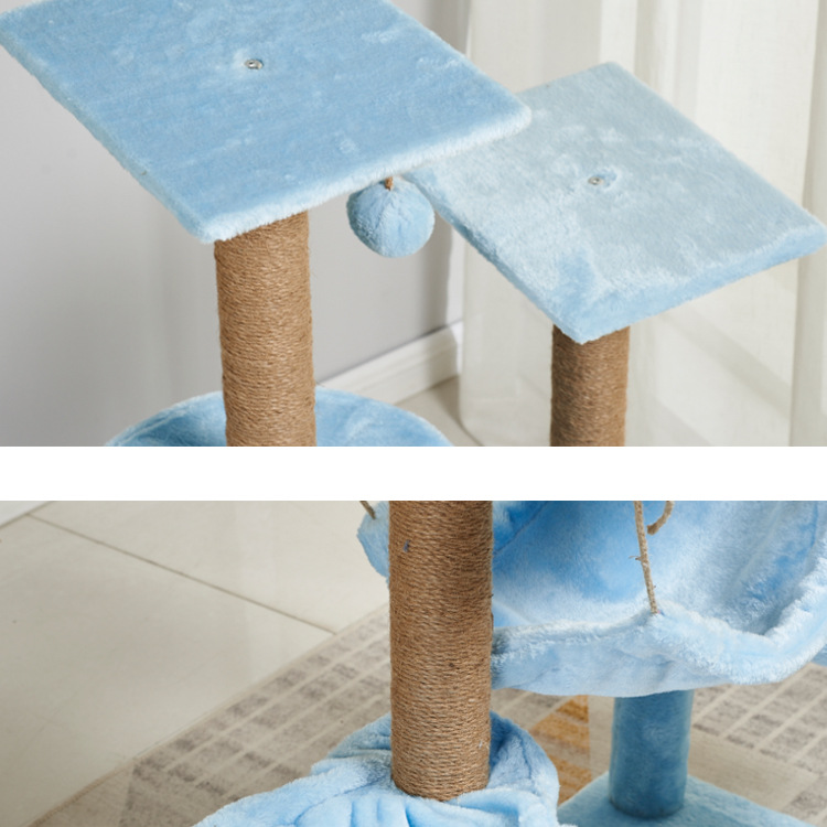Multi-level Platform Wooden Cat Scratching Tree With Hammock Sustainable SISAL and Eco-friendly