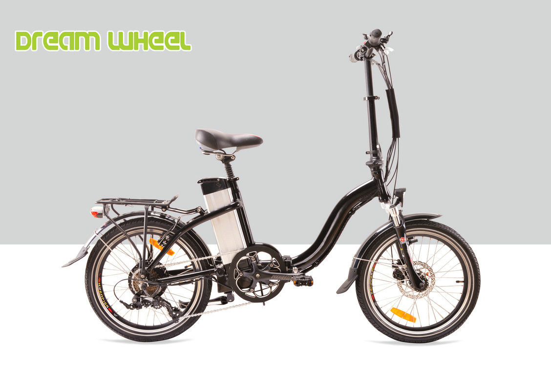 Black 10.4Ah 36V Electric Folding Bike , 20" Cruiser Folding Electric Bike With Disc Brake