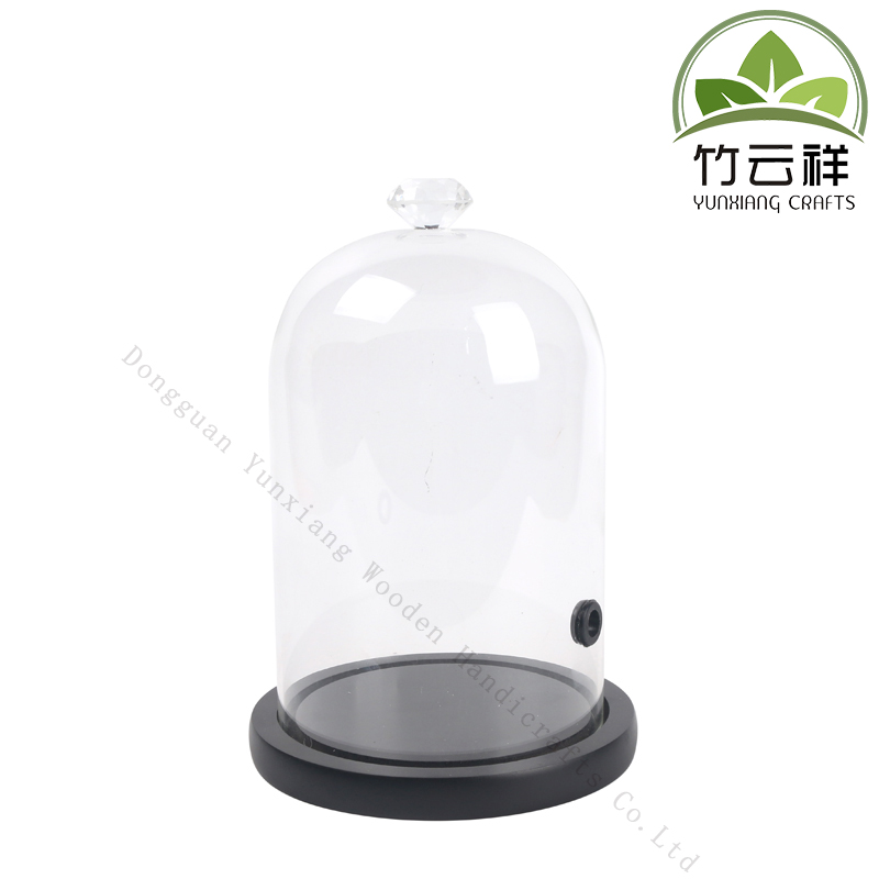 Clear Glass Dome, Glass Bell Jar Cadle Cake Display Case Black Wooden Base for Christmas Home Decor