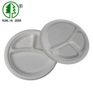Quality Eco Round Bagasse Biodegradable Food Trays Round 3 Compartment Takeaway Containers wholesale