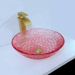 Red Colour Countertop Crystal Wash Basins Bathroom Glass Modern