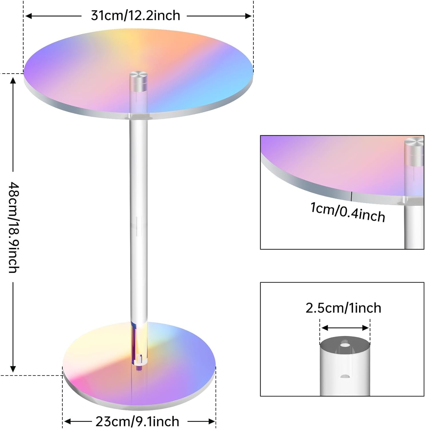 Knock Down Design Acrylic Tea Table Rainbow Dazzling Color Acrylic Round Table