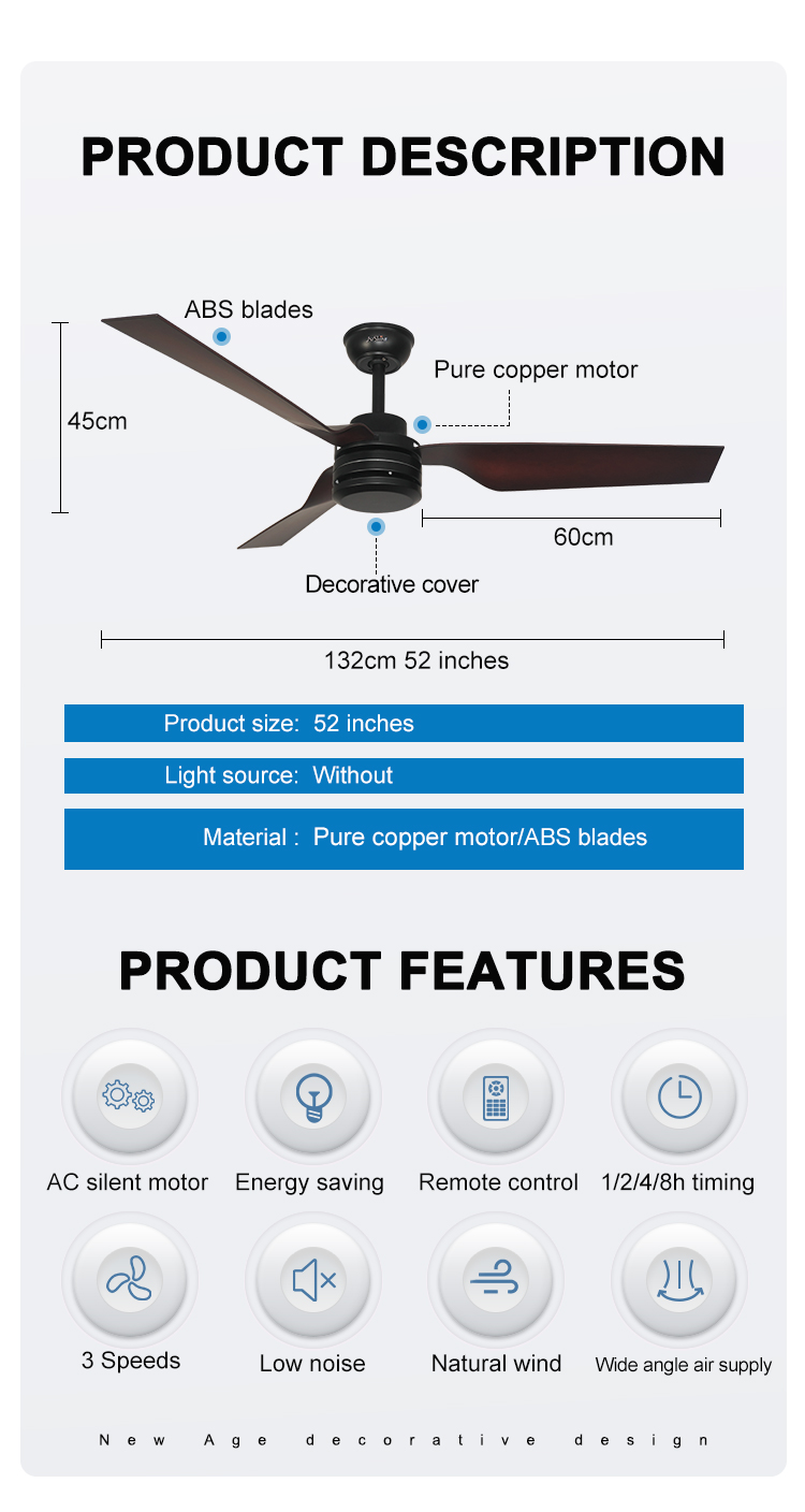 15cm Suspender Length AC Motor Remote Control Ceiling Fans Without Lights 1stshine Top