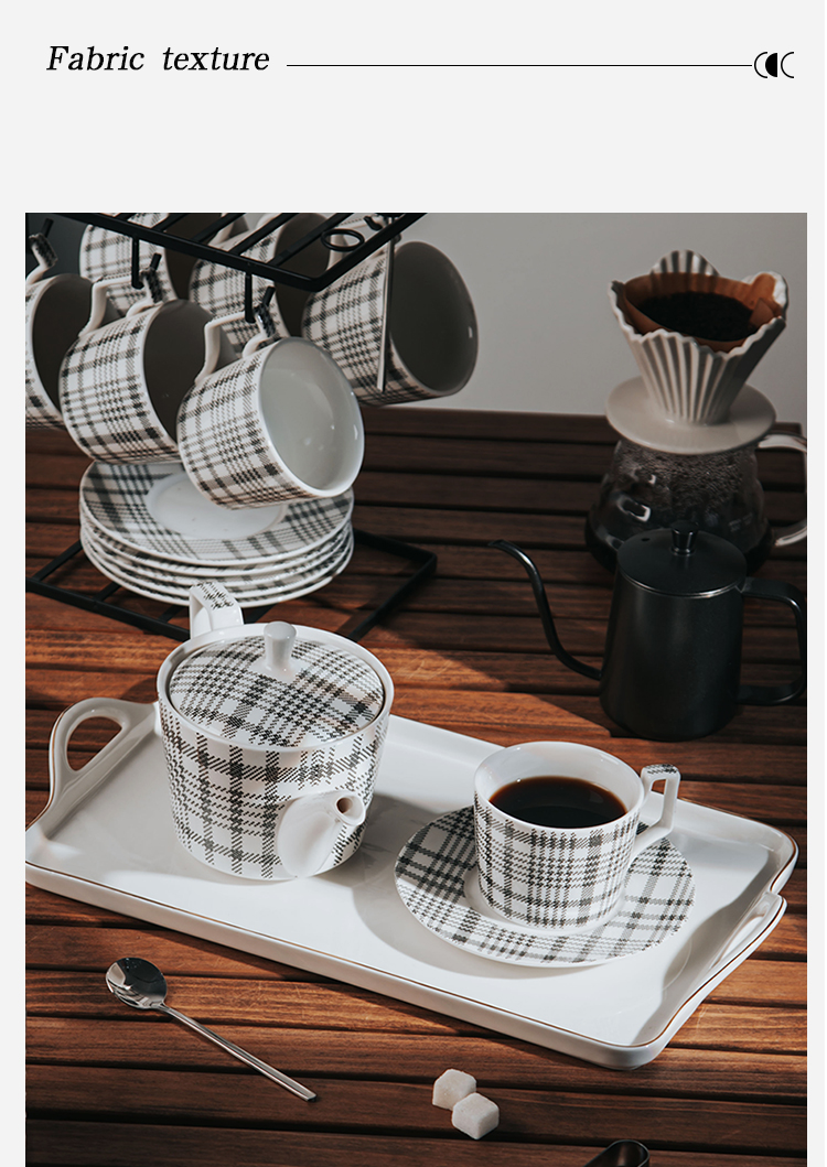 Modern 6.7 Oz Porcelain Cups Saucers With Sustainable Fabric Texture Pot And Saucer