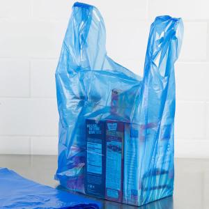 Quality Unprinted Embossed T Shirt Shopping Bags Blue Colour Custom Made Size wholesale