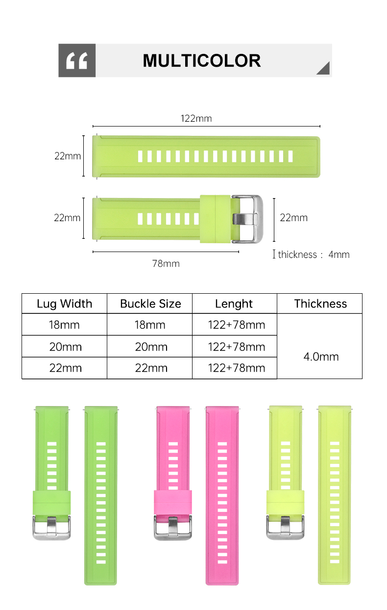 18mm 20mm 22mm Adjustable Luminous Silicone Rubber Watch Strap