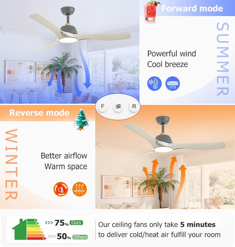 Pure Copper Motor LED Ceiling Fan with Remote Control and App Control Modern Design