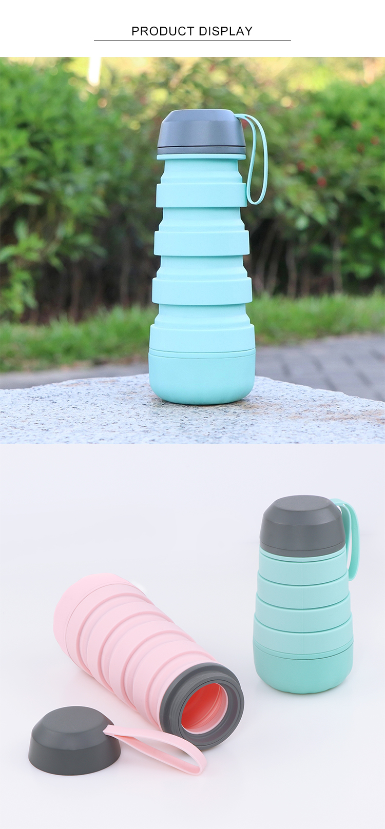 Portable Easy Clean Souvenir Gift Sport Collapsible Silicone Water Bottle With Spout
