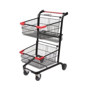 Quality Double Layer Baskets Supermarket Trolley Cart Grocery Store Lightweight Shopping Trolley wholesale