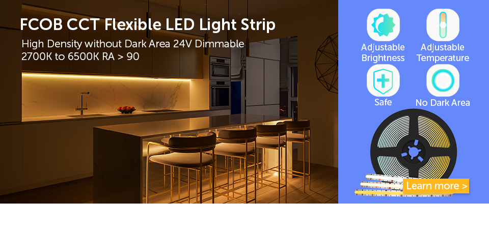 CCT Tunable White COB Flexible LED Strip High Density Flexible DC 24V