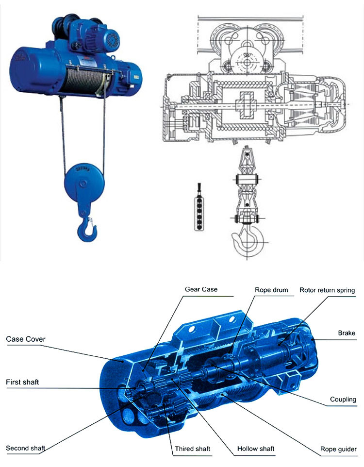 CD MD Single Girder Hoist Remote Control Electric Wire Rope Hoist 5 Ton