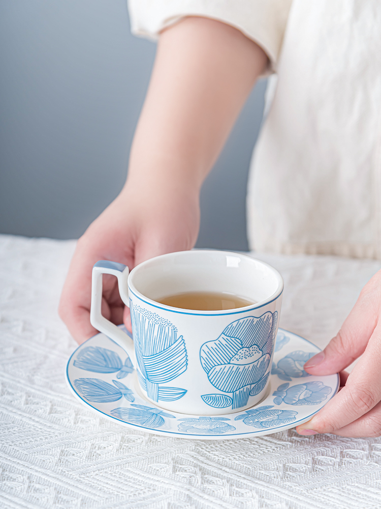 Garden Party Ceramic Tea Cup Set With Hand Painted Art And Saucer In Nordic Style