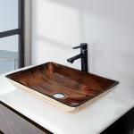 22 Inch Dark Brown Bathroom Sink 12mm Tempered Glass Rectangular With A Sleek