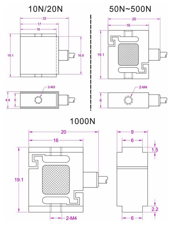 miniature s type load cell 1kg 2kg