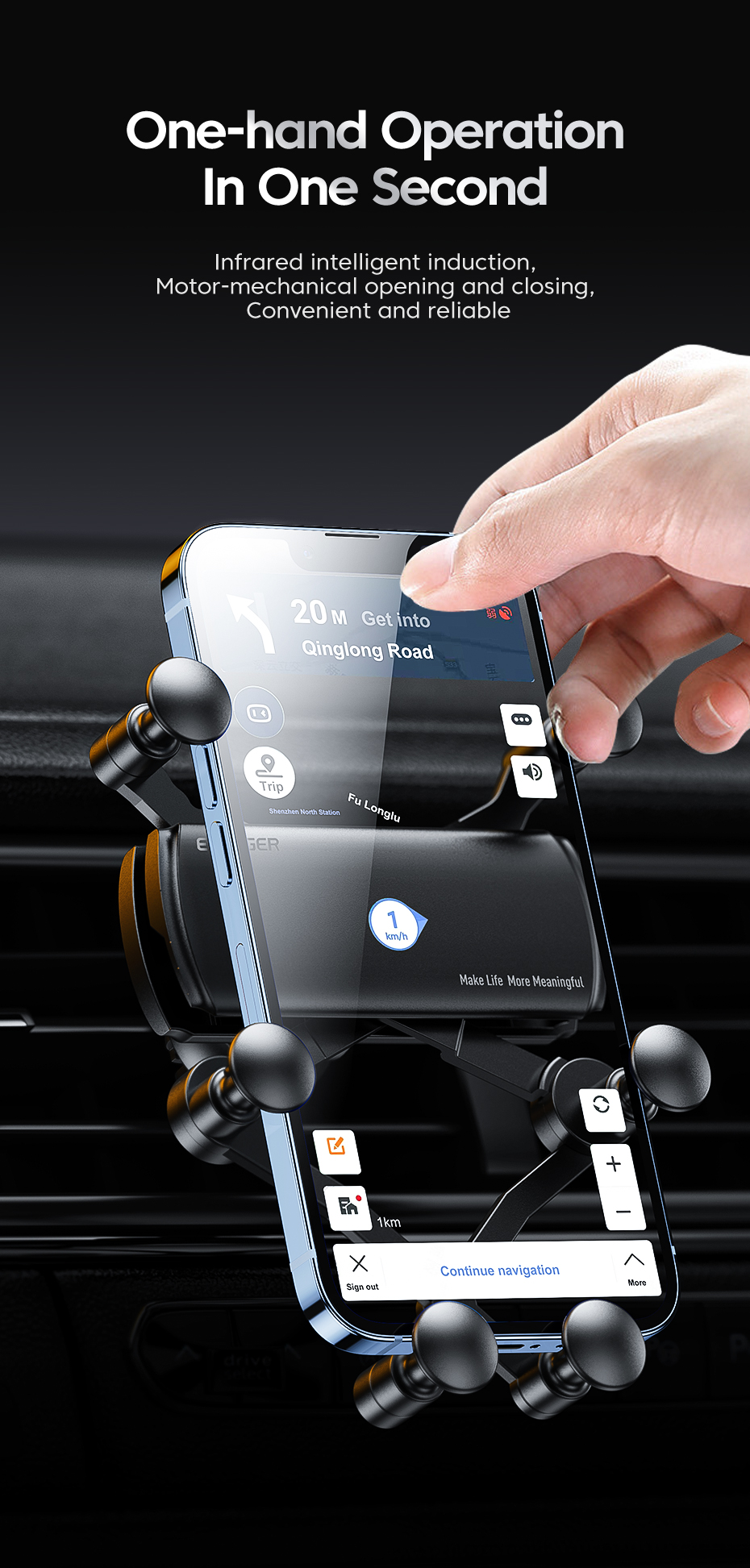 ESSAGGER 2022 Tourist Six-Point Design Stable Gravity Car Mount Phone Holder