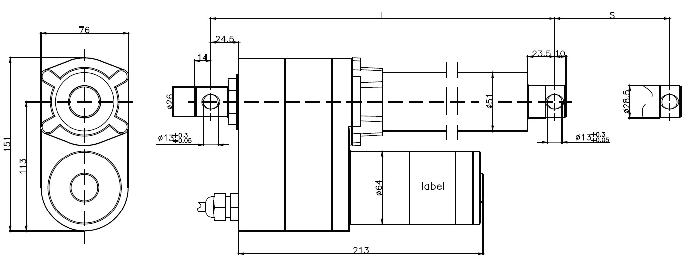 Fast 12V Linear actuator with potentiometer 100mm travel length, micro electric piston with feedback IP65