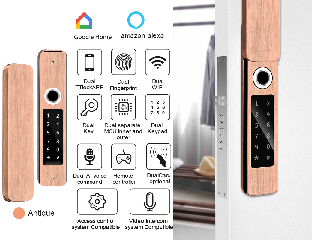 Waterproof Digital Smart Fingerprint Outdoor French Door Security Locks
