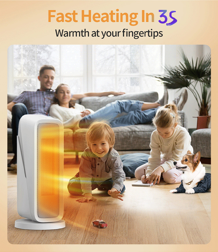 Waterproof Portable Electric Fan Heater With Timer 1-4h Ceramic PTC Heating Element
