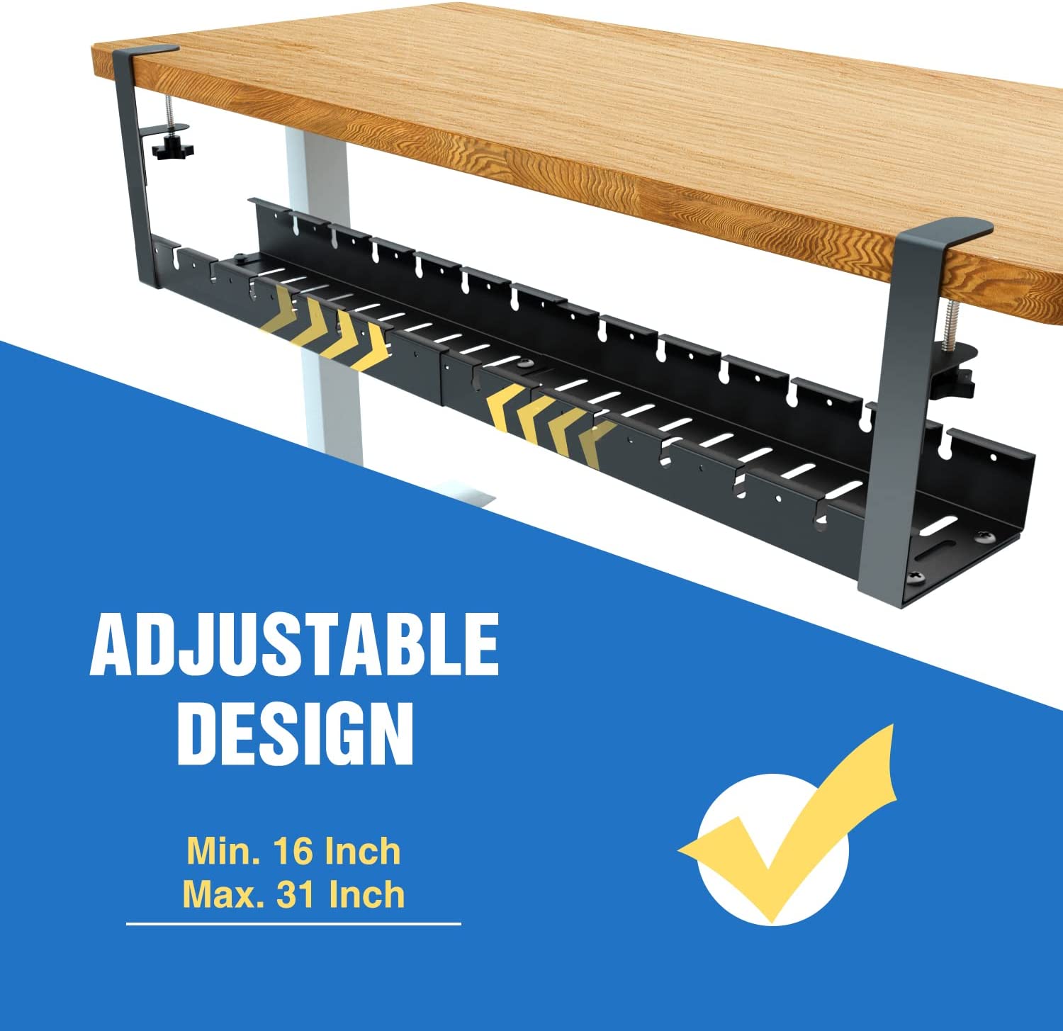 Under Desk Cable Management Made Easy with 31Inch Retractable Power Strip Cord Holder